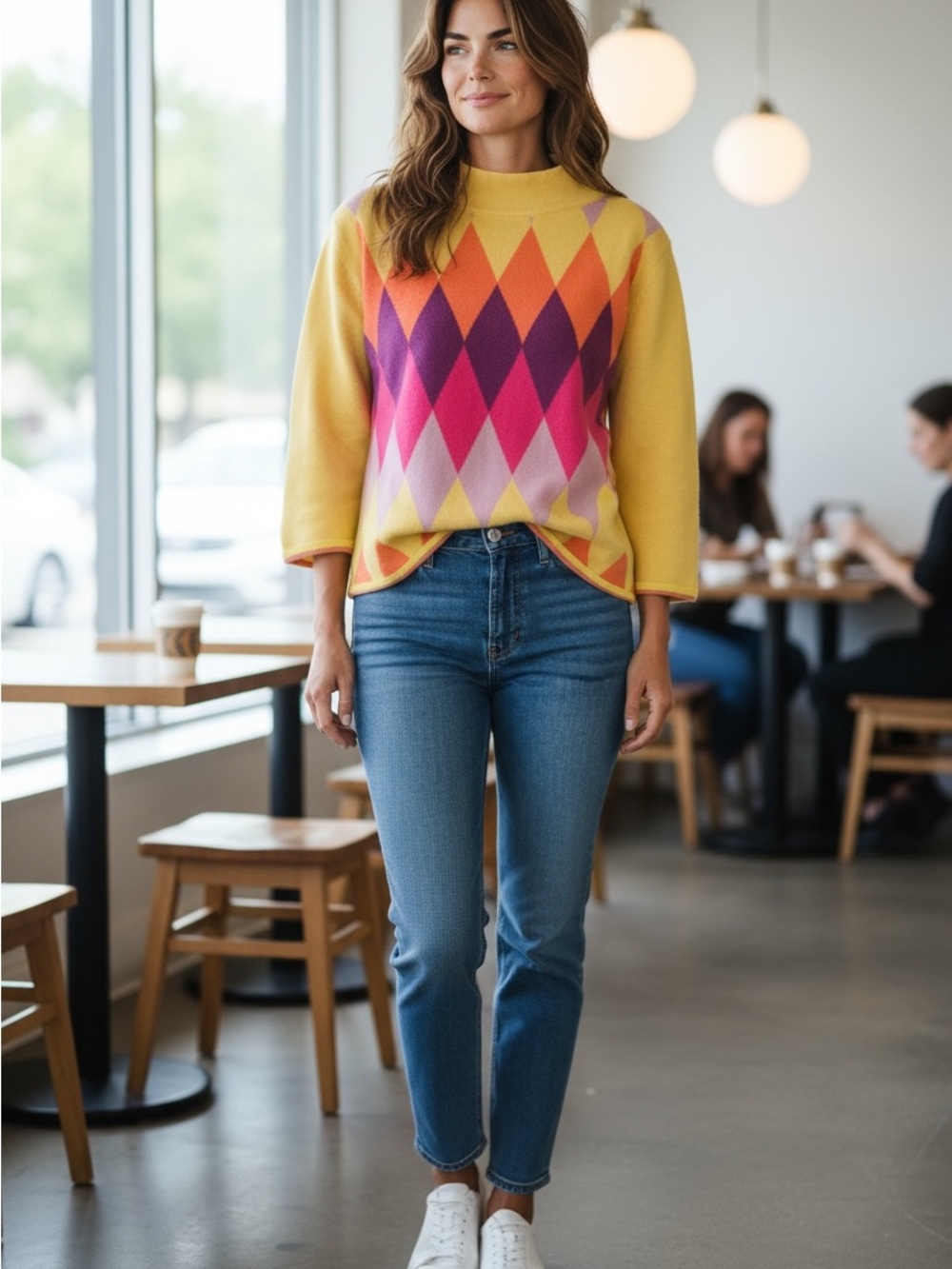 Fate Multicolor Argyle Cowl Neck Sweater Med Pre Loved